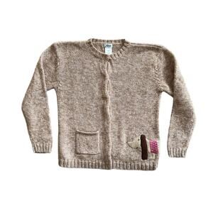 Jacadi Brown Pink Wool Mohair Blend Cardigan Sweater Girls 12Y Dachshund Dog